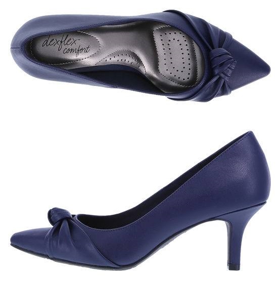 Blue Leather Pointed Toe Pumps With Knot