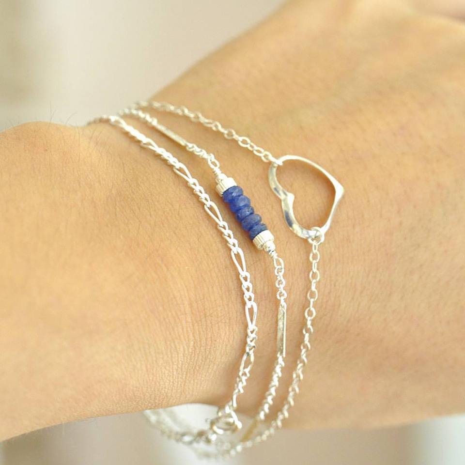 Blue Sapphire Heart Charm & Chain Bracelet Perfect For Layering Bracelet Design