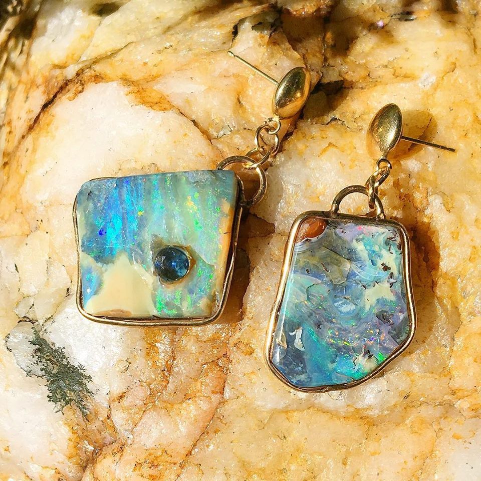 Boulder Opal Earrings With Sapphire