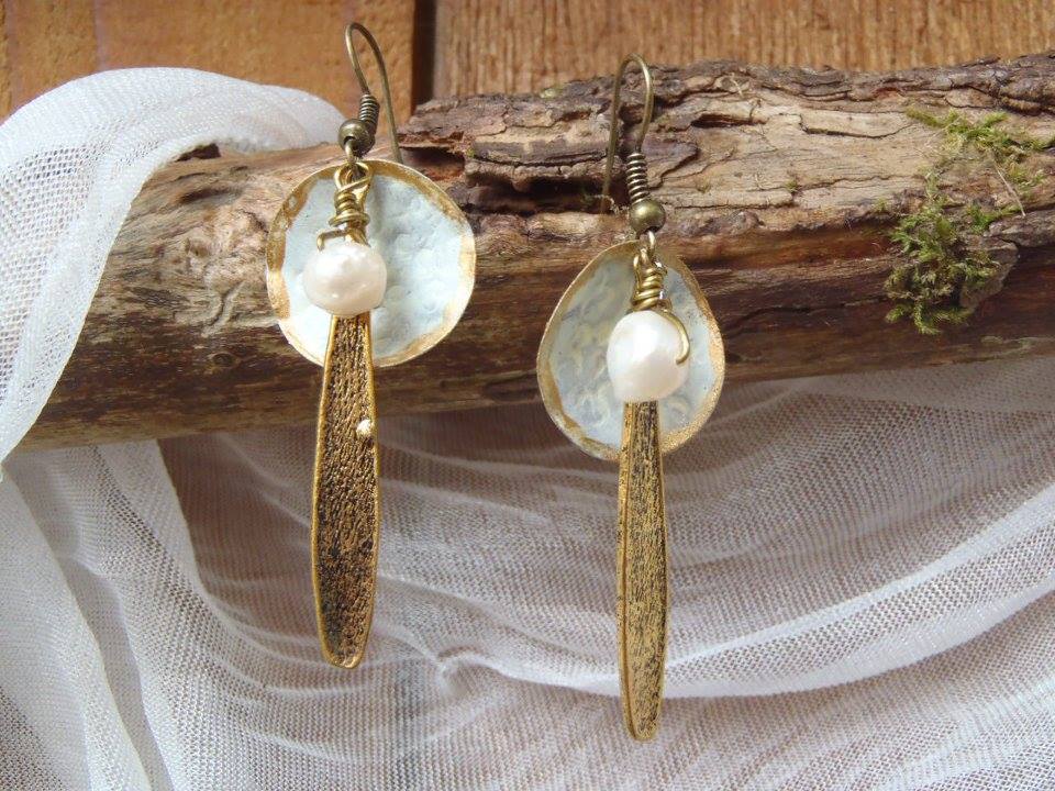 Brass With Natural Pearl Drop Earrings