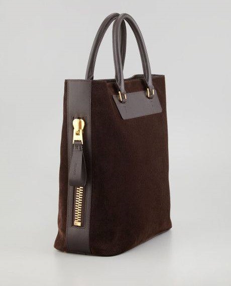Brown Suede Side Zip Tote Bag