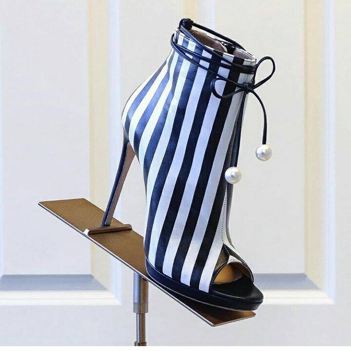 Charming Black & White Stripes Open Toe High Heels
