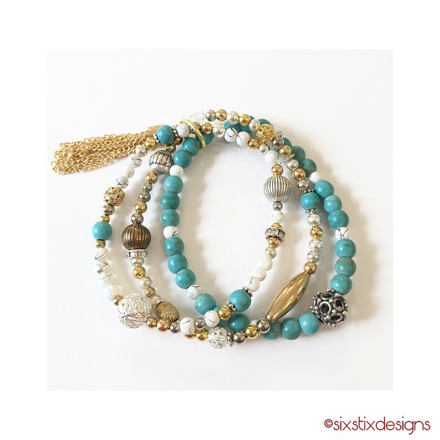 Colored Turquoise, Gold & Silver Multilayered Bracelet