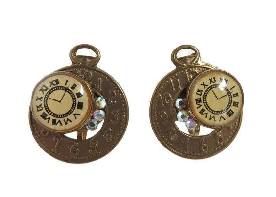 Copper Toned Pocket Watch Style Earrings