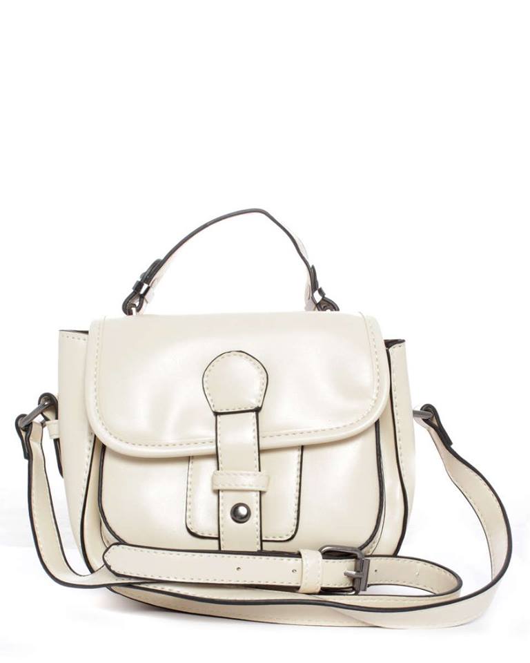 Cream Top Handle Satchel Bag With Single Adjustable Strap