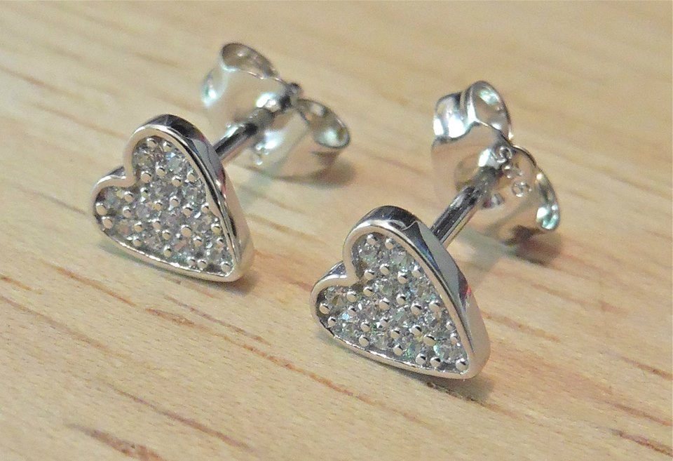 Cubic Zirconia Heart Shape Sterling Silver Earrings