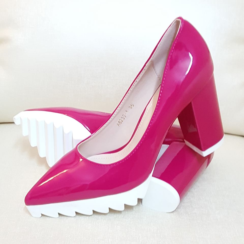 Dark pink Chunky Heels With Pointed Toe