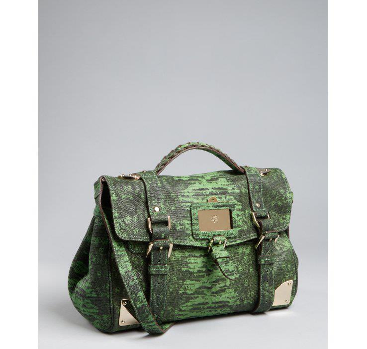 Deep Green Snake Embossed Leather Single Handle Satchel Bag