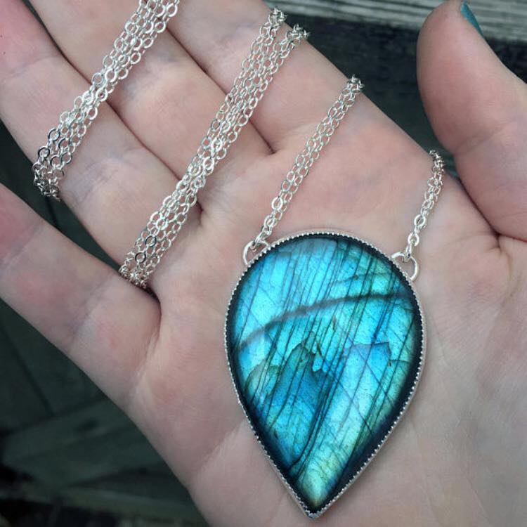 Electric Blue Statemental Pendant With Sterling Chain