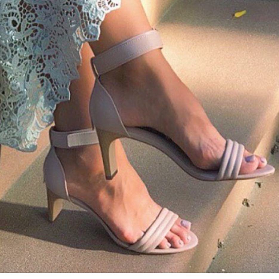 Elegant Grey Ankle Wrap Kitten Heels