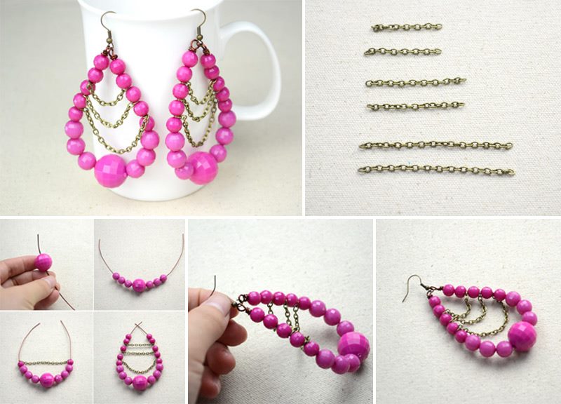Exclusive Pink Chunky Beading Earrings