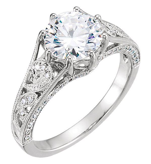 Exquisite White Sapphire And Diamond Paisley Pattern Engagement Ring
