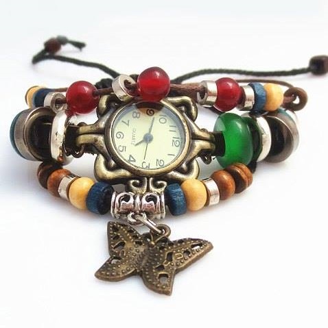Eye Catching Butterfly Pendant With Watch Multilayered Bracelet