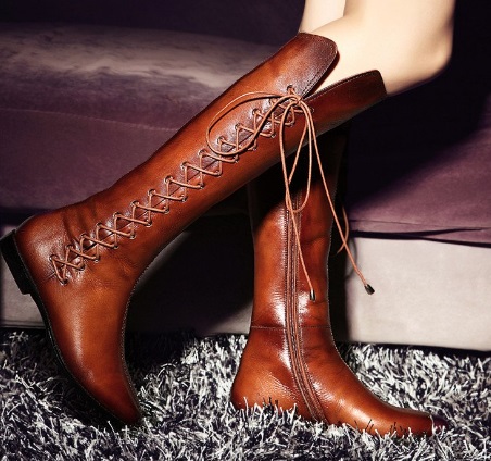 Flat Gradient Lace-up Knee High Boots