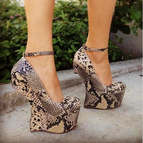Funky Snakeskin Wrapped Ankle Straped Pumps