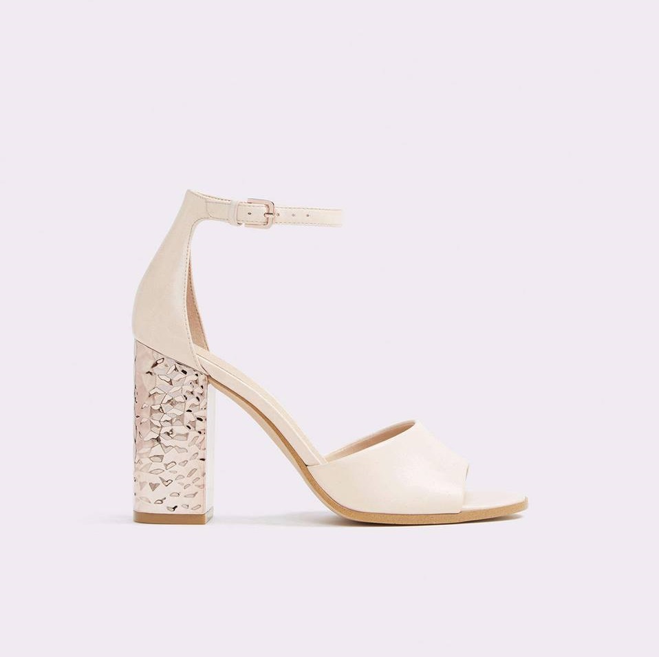 Graceful Mid-Height Sandal With Hammered Metal Heels