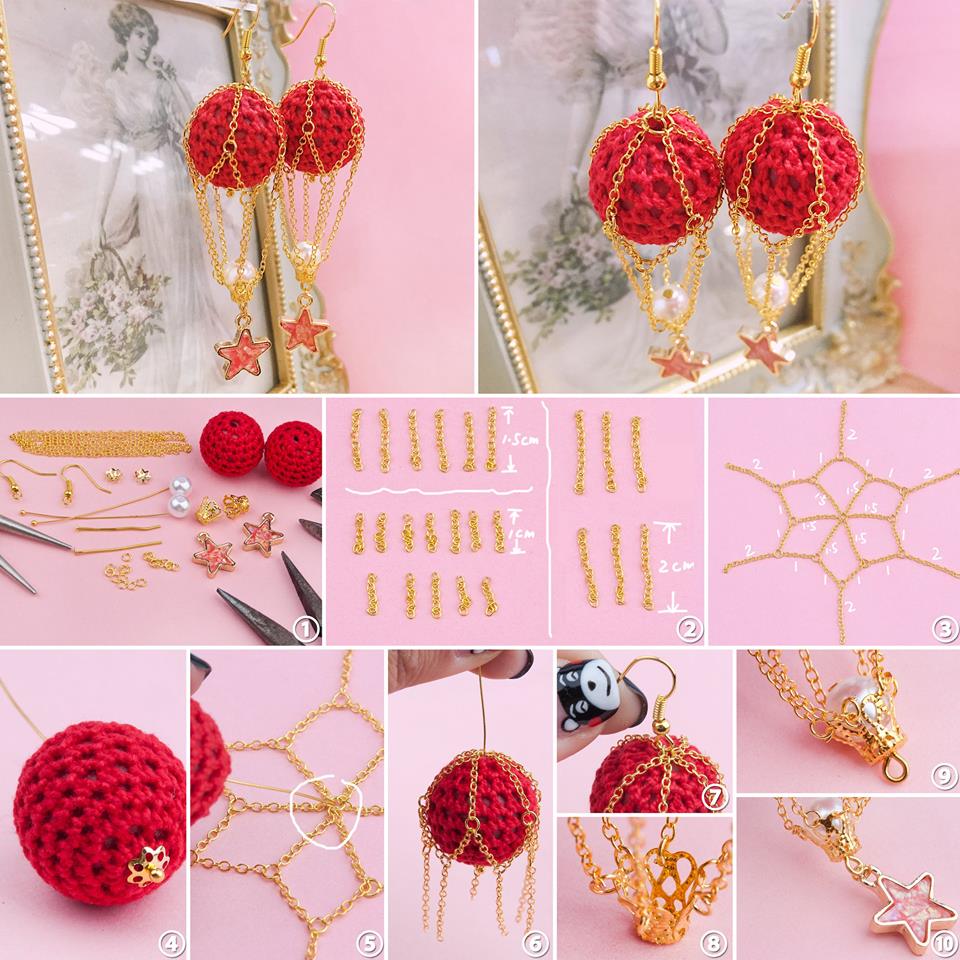 Graceful Red Crochet Beads Link Cable Chain Earrings