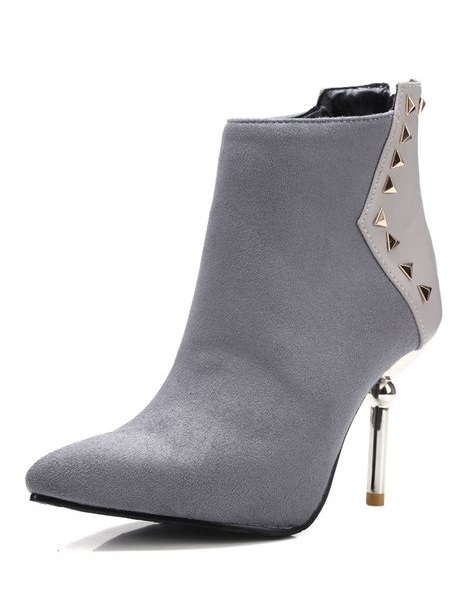 Grey Suede Ankle Boots With Studs