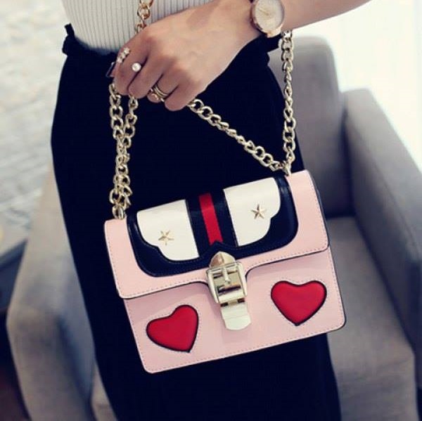 Heart Pattern With Color Block Design Crossbody Bag