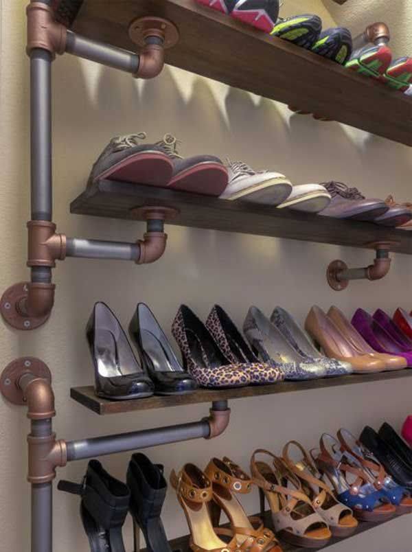 Impressive DIY Industrial Pipe Shoe Storage Solution