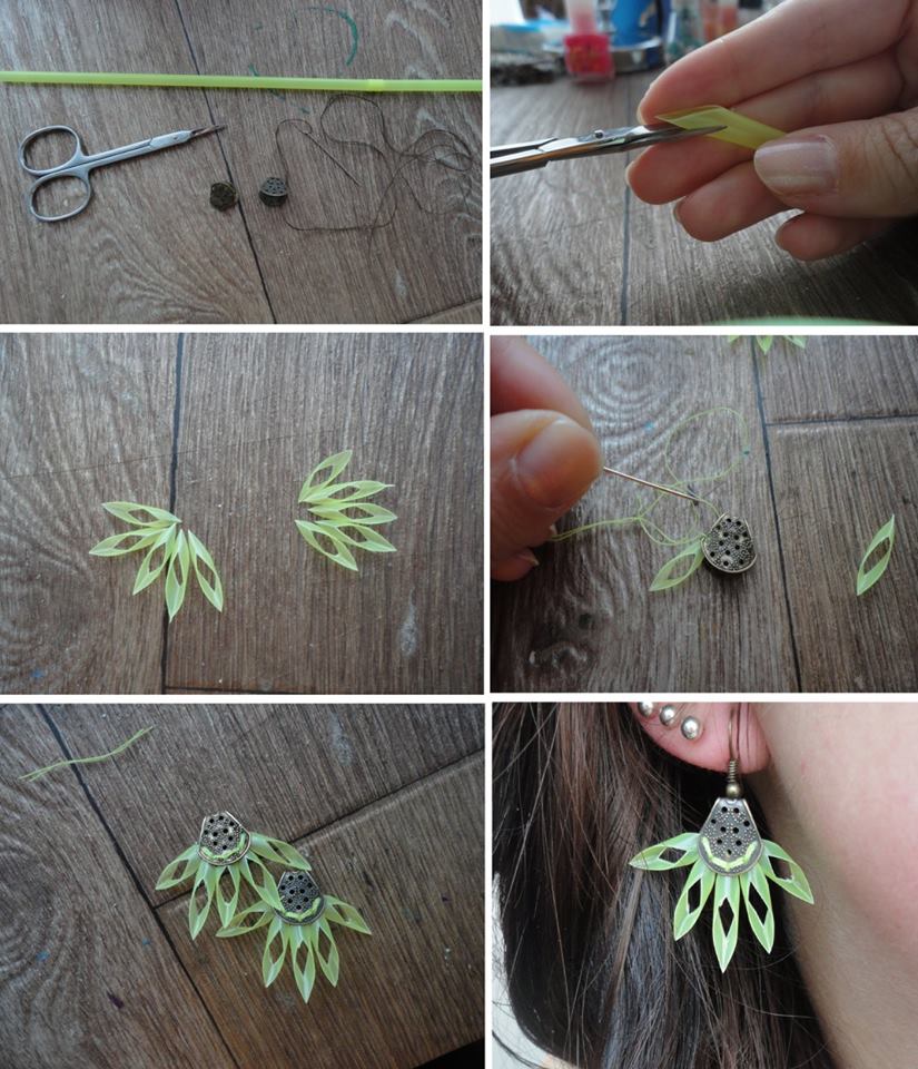 Invogue DIY Green Earrings Of Straws