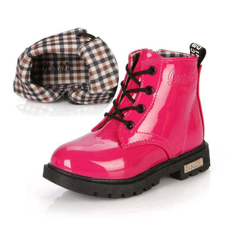 Magenta Waterproof PU Leather Ankle Boots