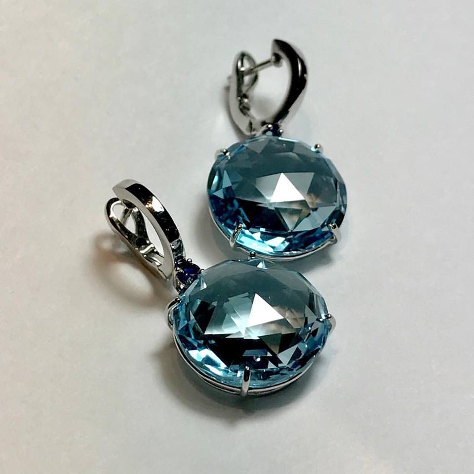 Marvelous Drop Earrings With Blue Topaz And Sapphires