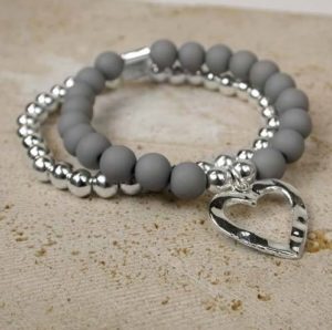 Matt Grey Beads With Silver Plated Beads Multilayered Bracelet Design