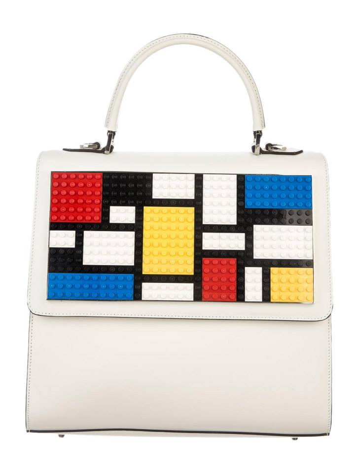 Multicolor Top Handle Satchel Bag With Bricks Panel At Front Flap And Detachable Shoulder Strap