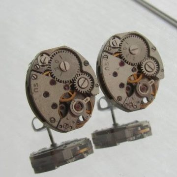 Oval Watch Movement In Steampunk Stud Earrings