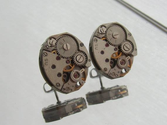 Oval Watch Movement In Steampunk Stud Earrings