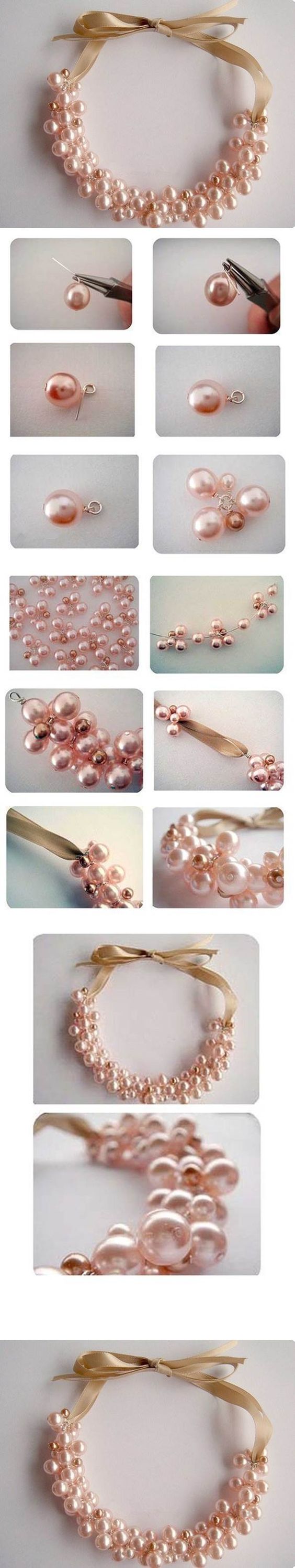 Peach DIY Pearl Cluster Necklace