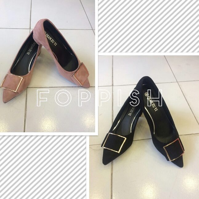 Pink & Black Block Heel Pumps With Awesome Front Panel