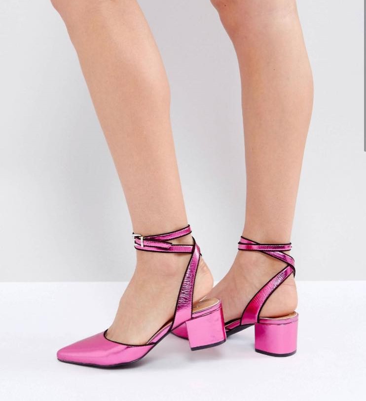 Pointed Toe Ankle Wrap Pink Pumps