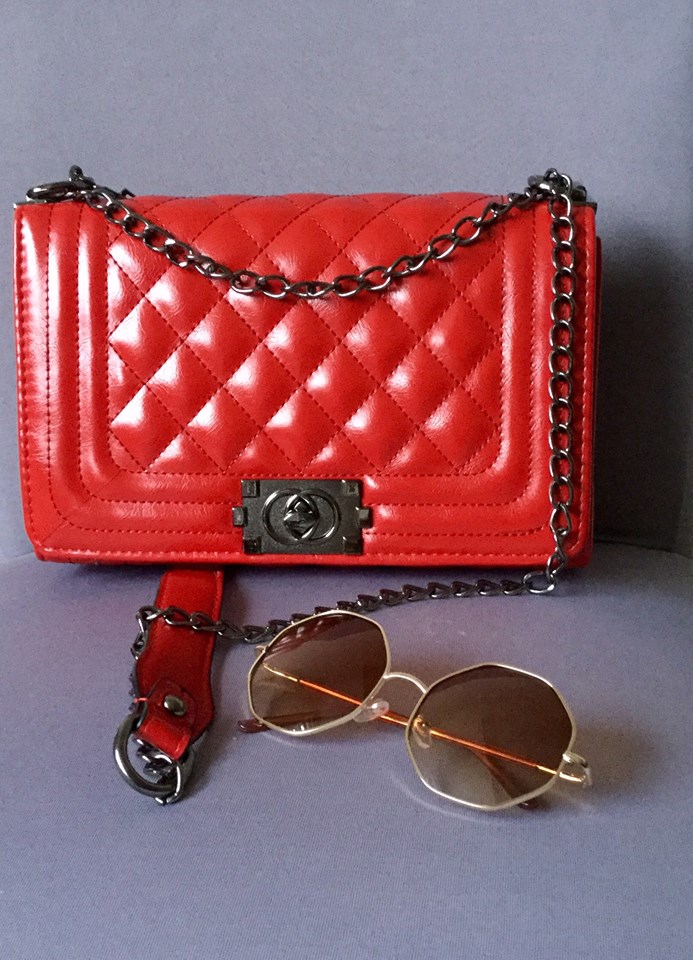 Ravishing Red Crossbody Bag With Stylish Sunglasses