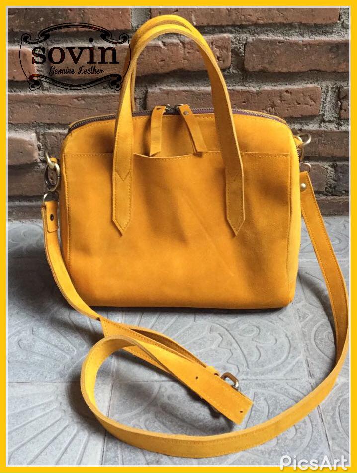 Rectangular Yellow Suede Tote Bag Design