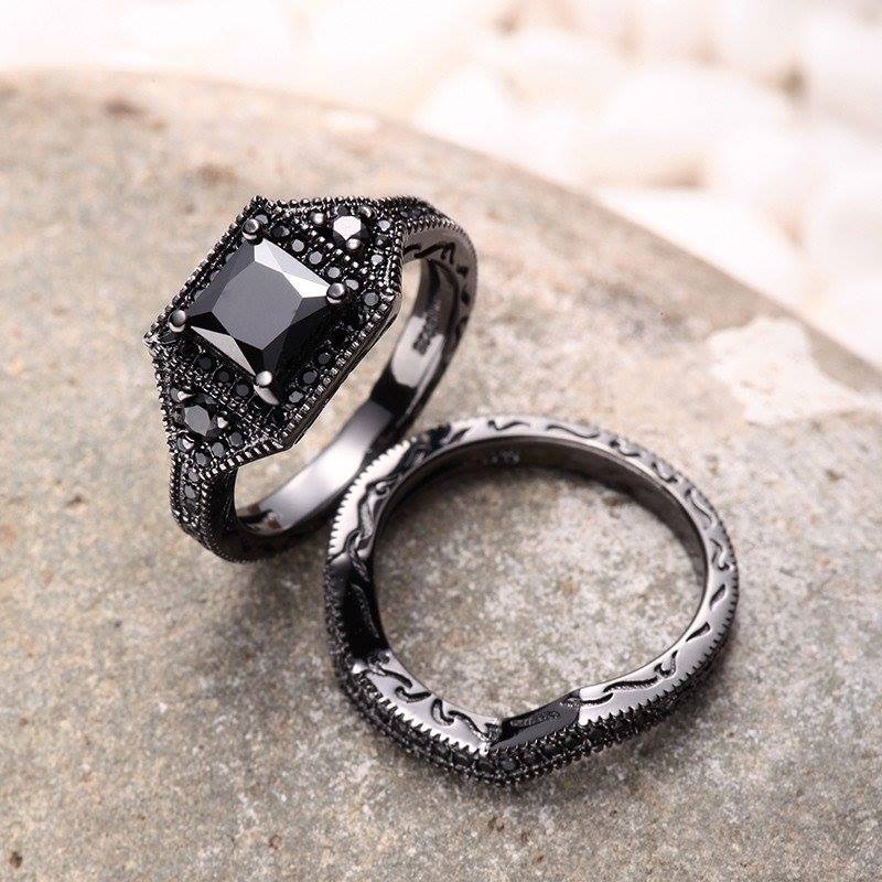 Silver Black Diamond Engagement Ring Design