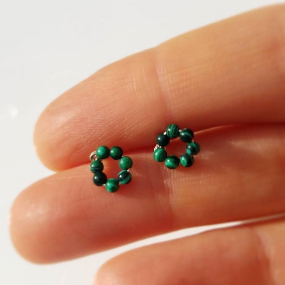 Small Malachite Beads Studs