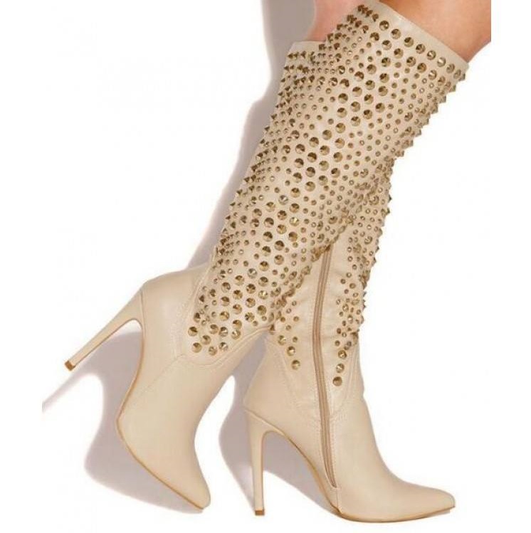 Sparkle Knee High Nude Boots