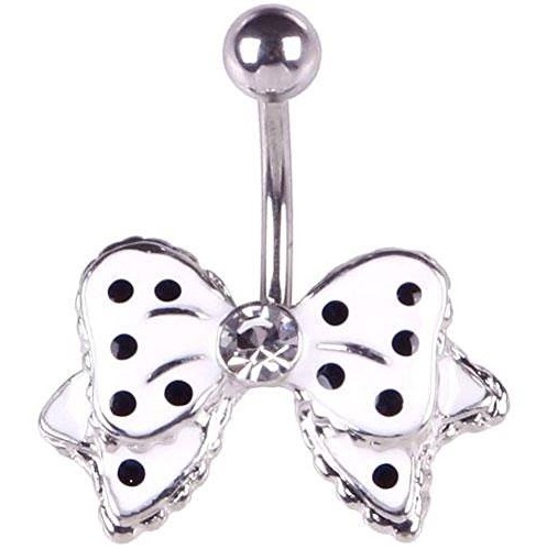 Adoring Silver Bowknot Butterfly Rhinestone Navel Belly Button