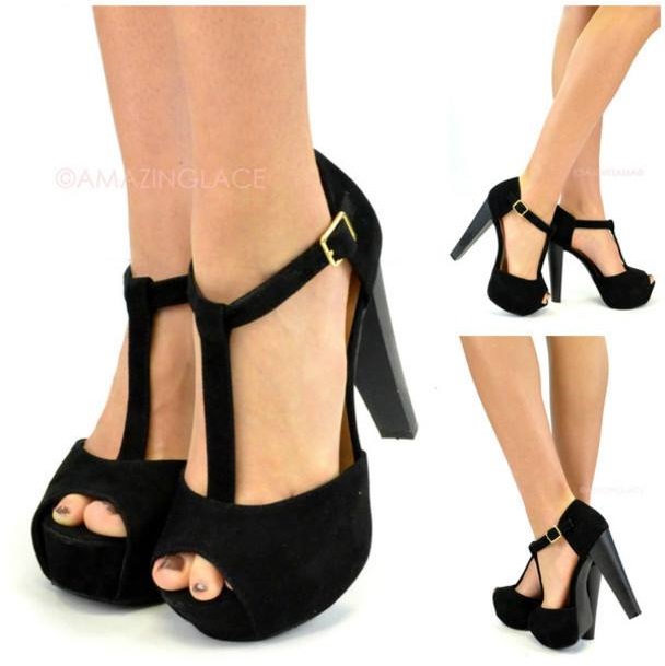 Amazing Black T-Strap Heels