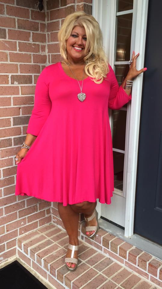 Amazing Pink A-Line V-Neck Dress For Plus Size
