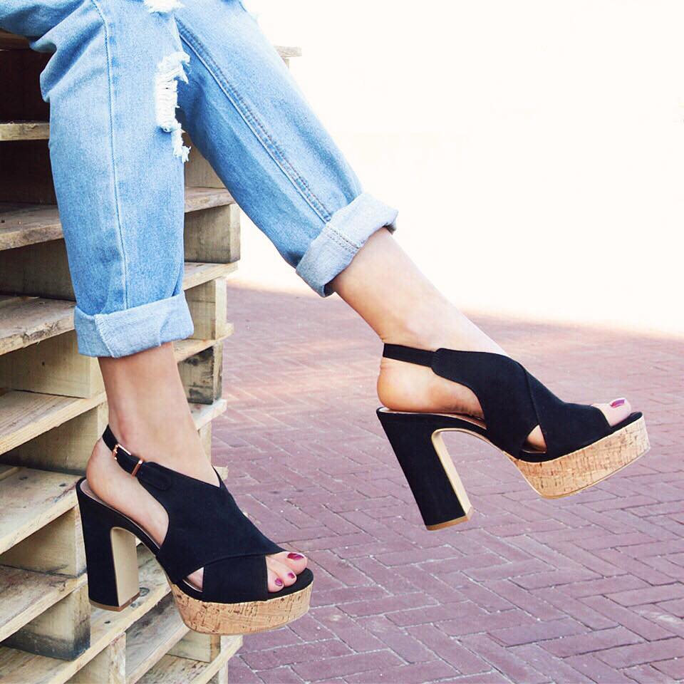 Beautiful Black Platform Heels With Ankle Strap