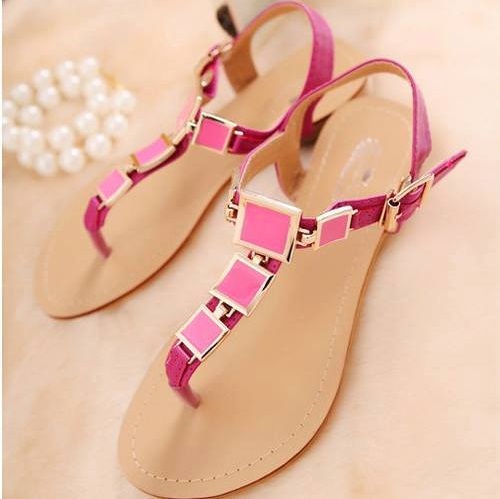 Best Beige With Pink Strap Flat Shoes