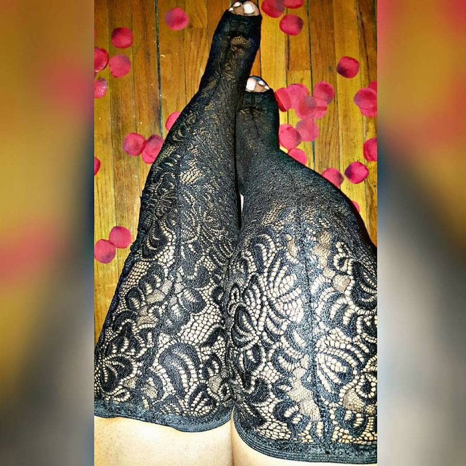 Black Lace Thigh Boots With Open Toe