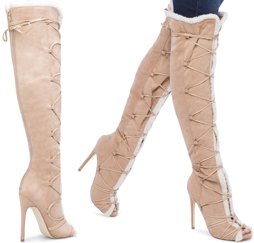 Chic Nude Cross Lace Suede Boots