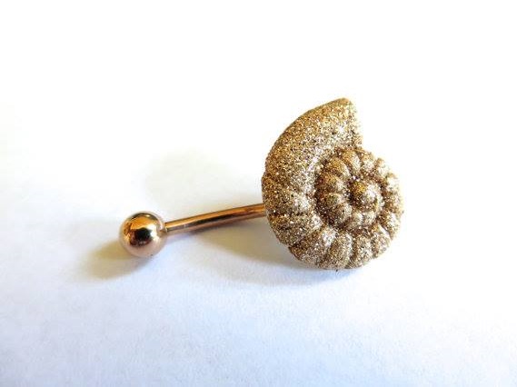 Chic Rose Gold Glitter Nautilus Seashell Belly Ring