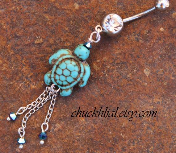 Dazzling Turquoise Sea Turtle Belly Button Ring