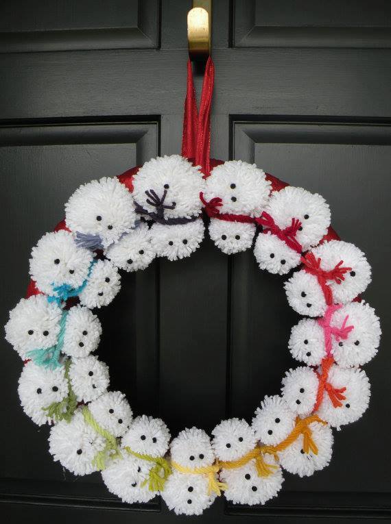 Exclusive pompom snowman wreath. Pic by Hungry Happenings