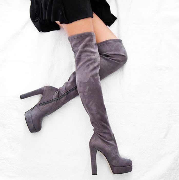 Formal Grey Thigh High Suede Booties